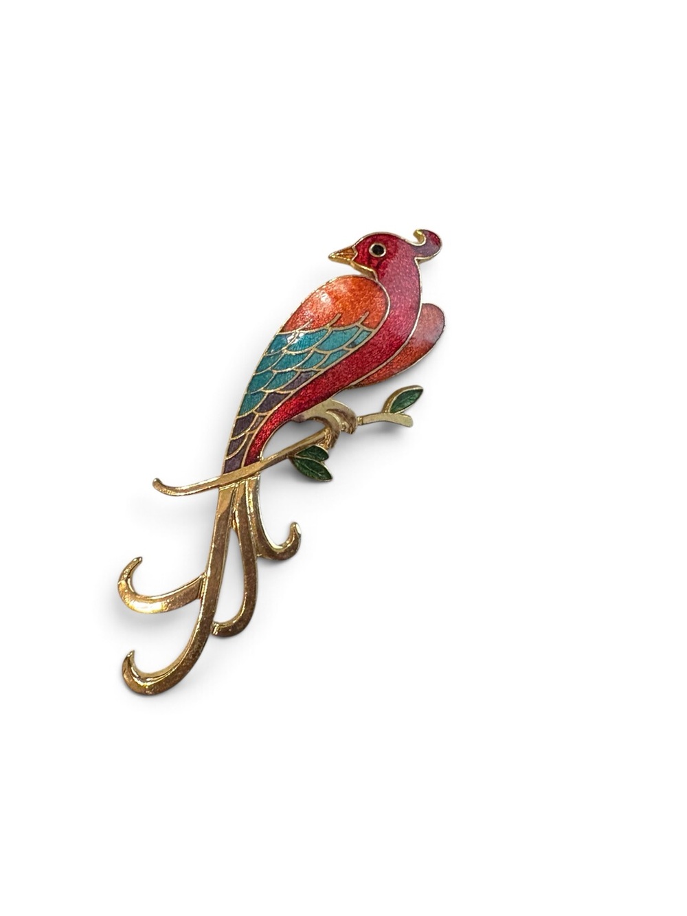 Vintage Style Enamel Bird of Paradise Brooch
